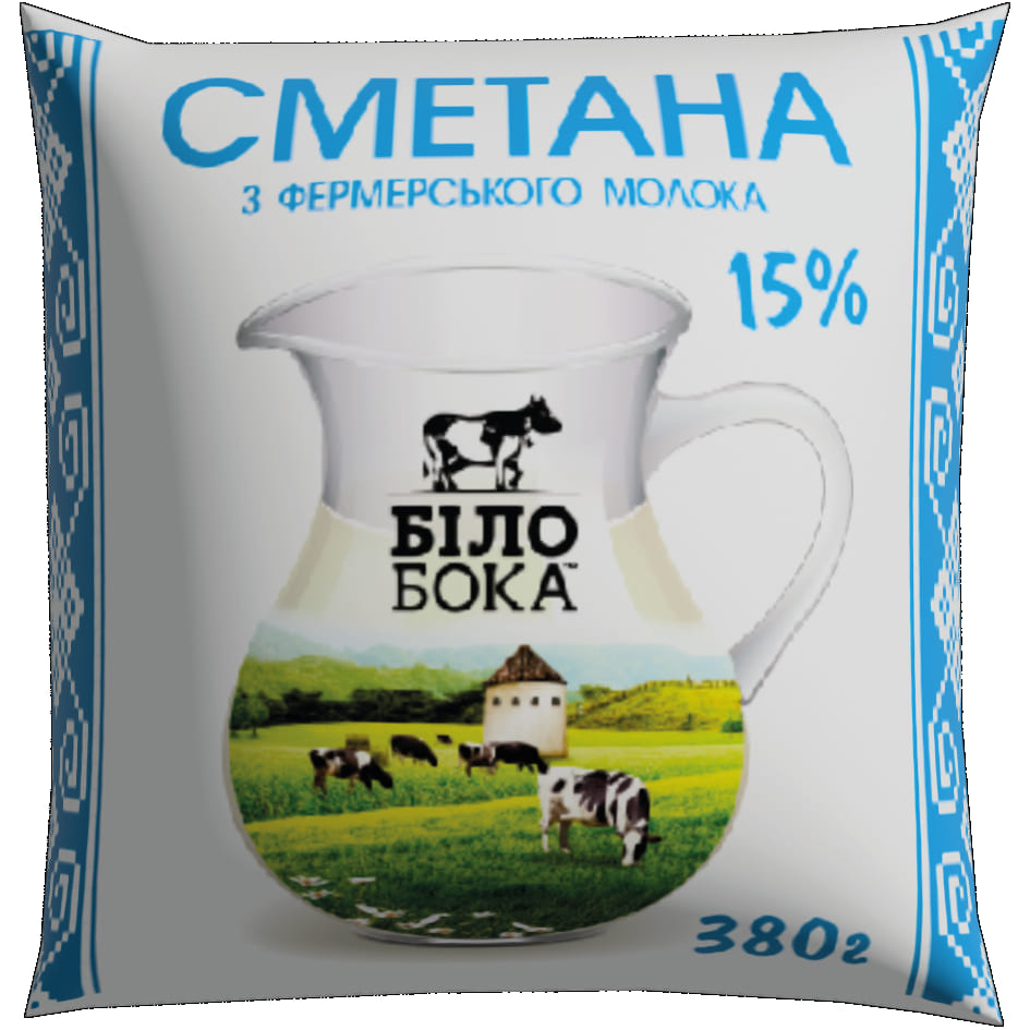 Сметана з фермерського молока п/е 15% жиру 380г ТМ Білобока